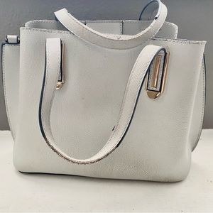 Hand Bag Purse Large Faux Leather With Gold Accents  Light Gray Preowned …